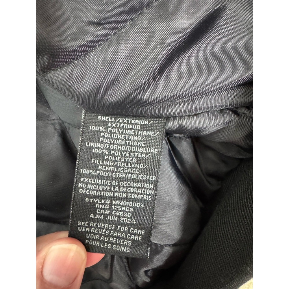 Members Only Mens Black Faux Leather Embossed Varsity Jacket Size M Lined Sporty - Picture 13 of 13